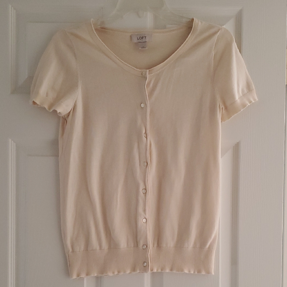 LOFT Cream Short Sleeve Cardigan